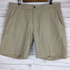 Lululemon Mens Shorts‎ 38 Tan Fitness Nylon Cotton Stretch Blend Hidden Pocket